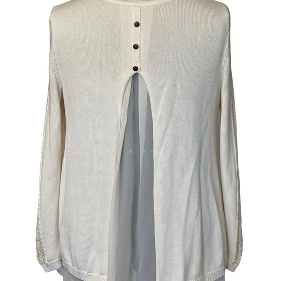 PINA ROSSI Ladie's Ivory Luxury Top Size 1X Sweater Overlay Chiffon Split Back - Picture 10 of 10